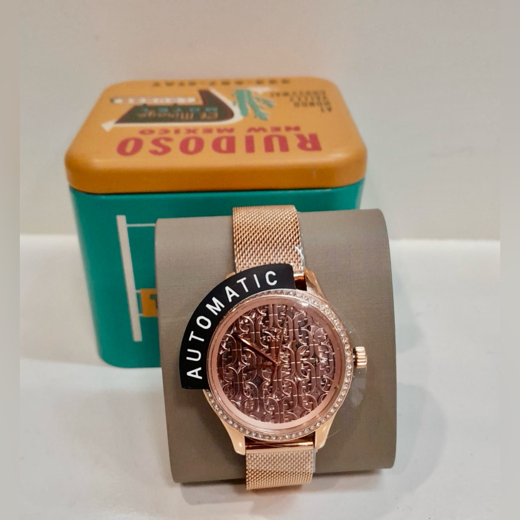 Nwt Bq3713 Fossil Rye Stainless Steel Mesh Rosegold Women’s Automatic Watch